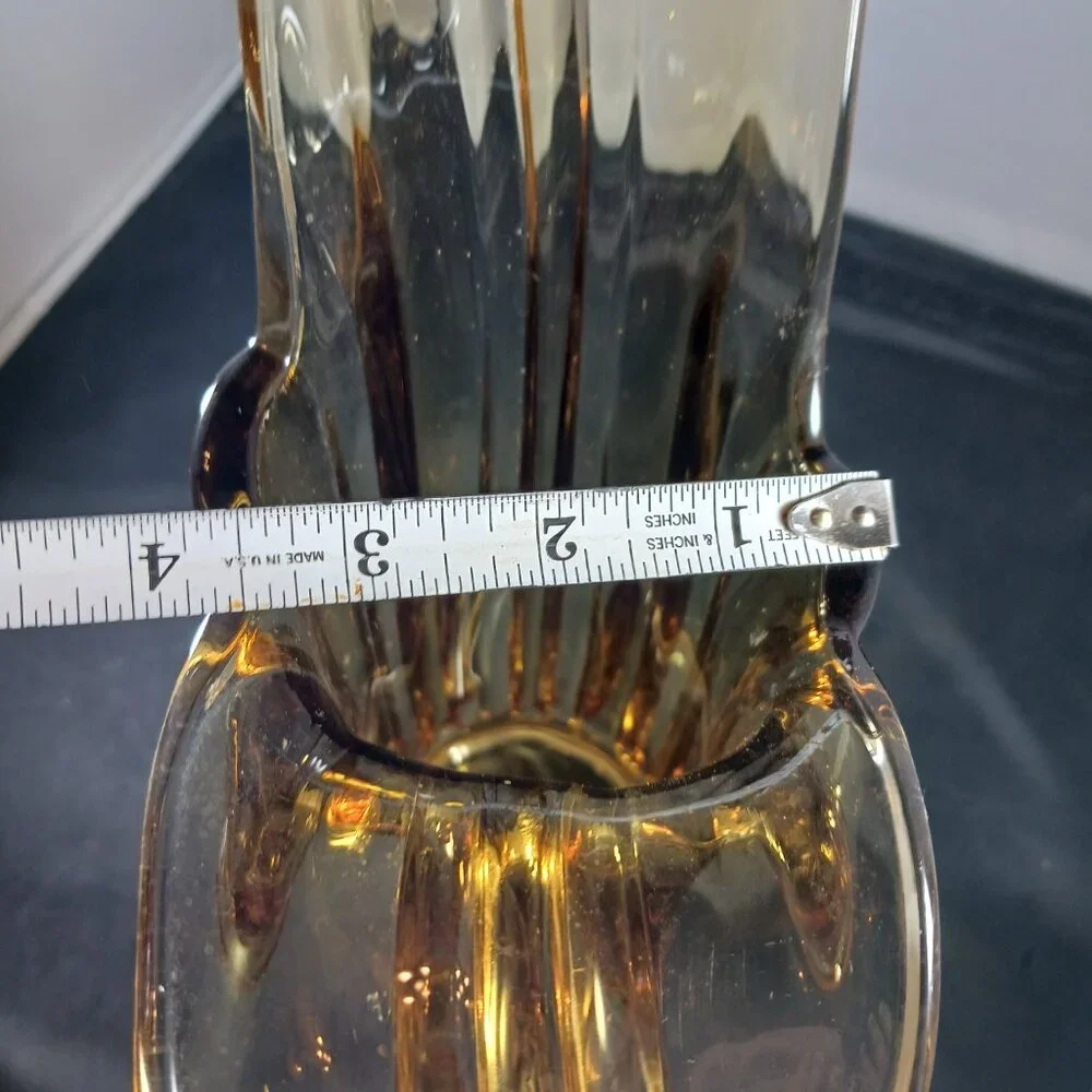 Vintage Le Smith  Amber Glass Swung Vase Glass 17in Tall RARE